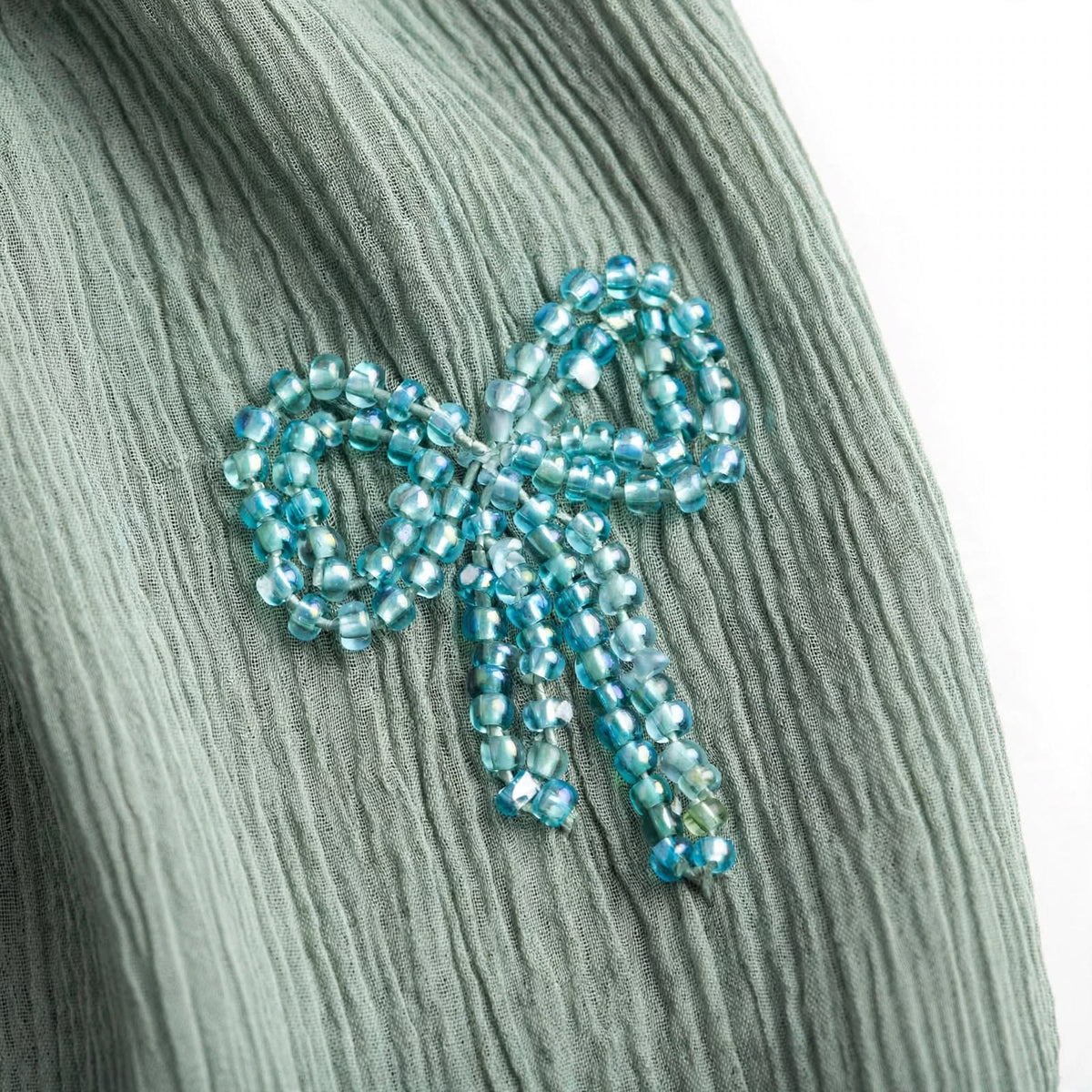 Sage Green Bow Beaded Abaya