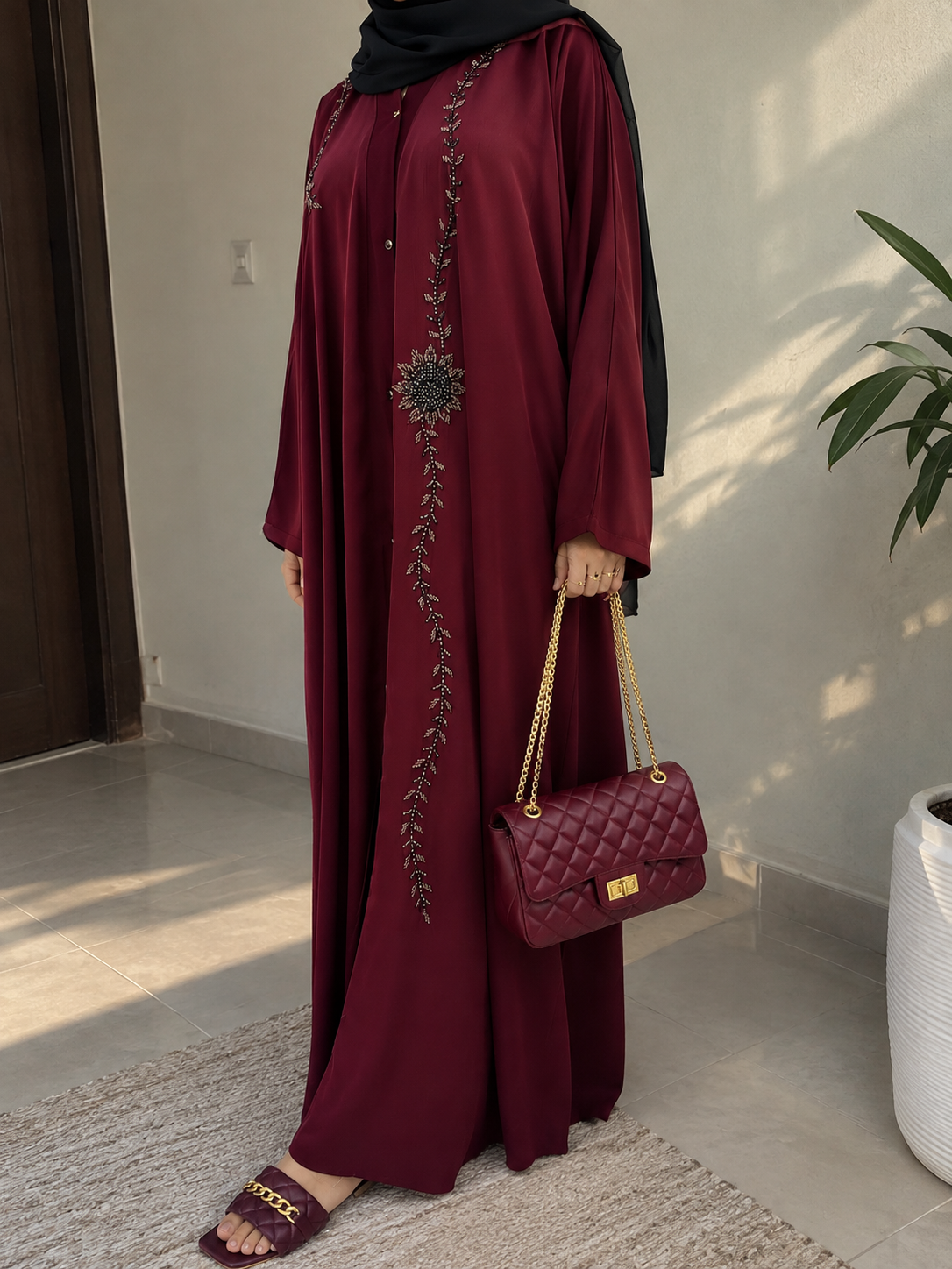 Maroon Blossom Abaya