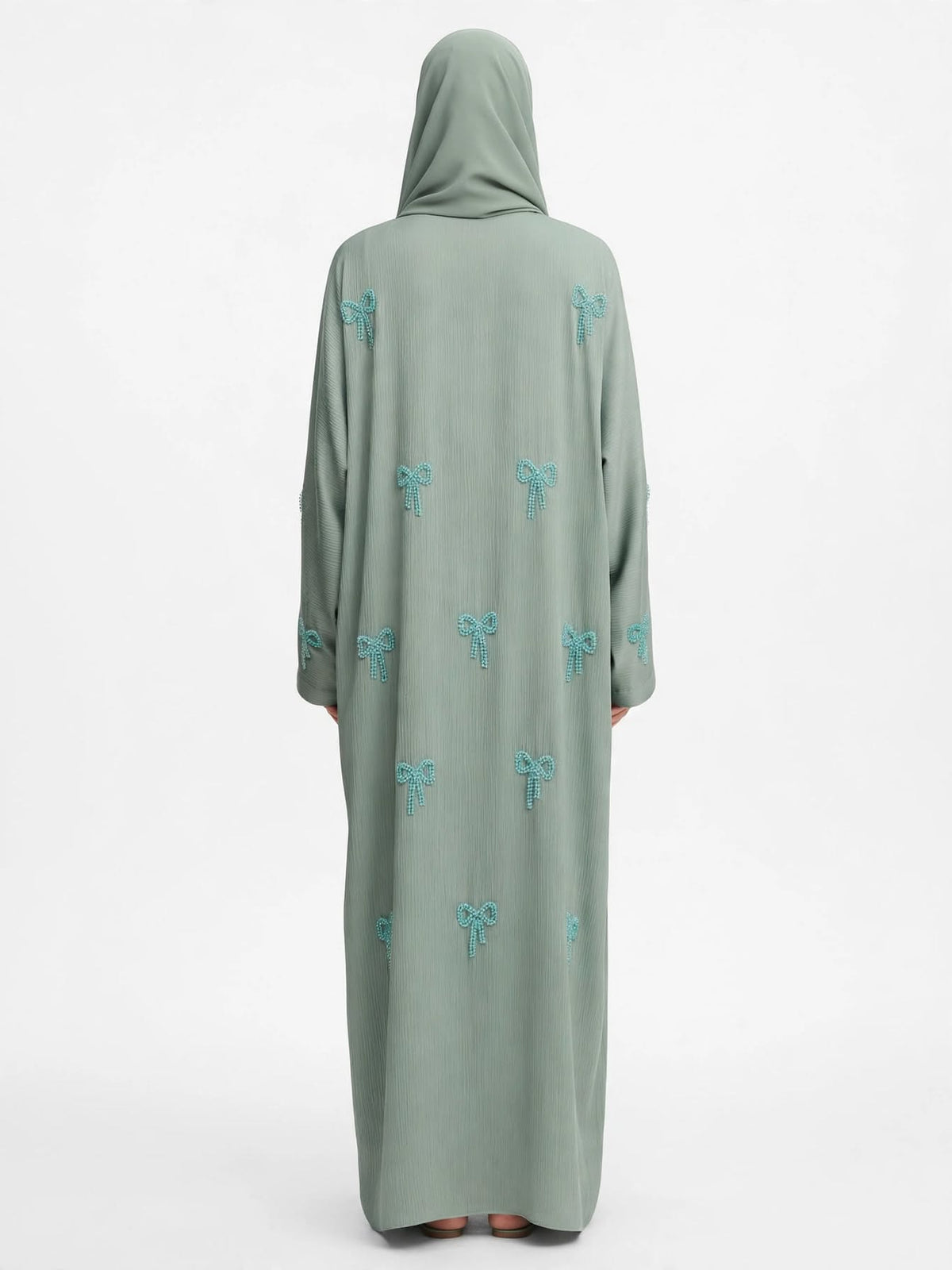Sage Green Bow Beaded Abaya
