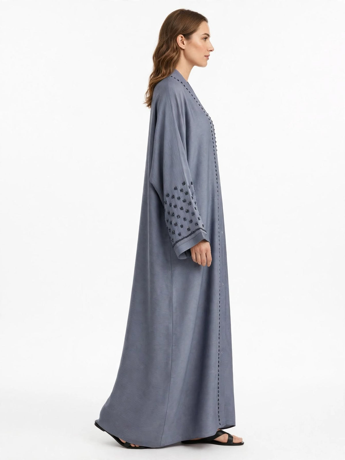 Dusty Grey Beaded Abaya