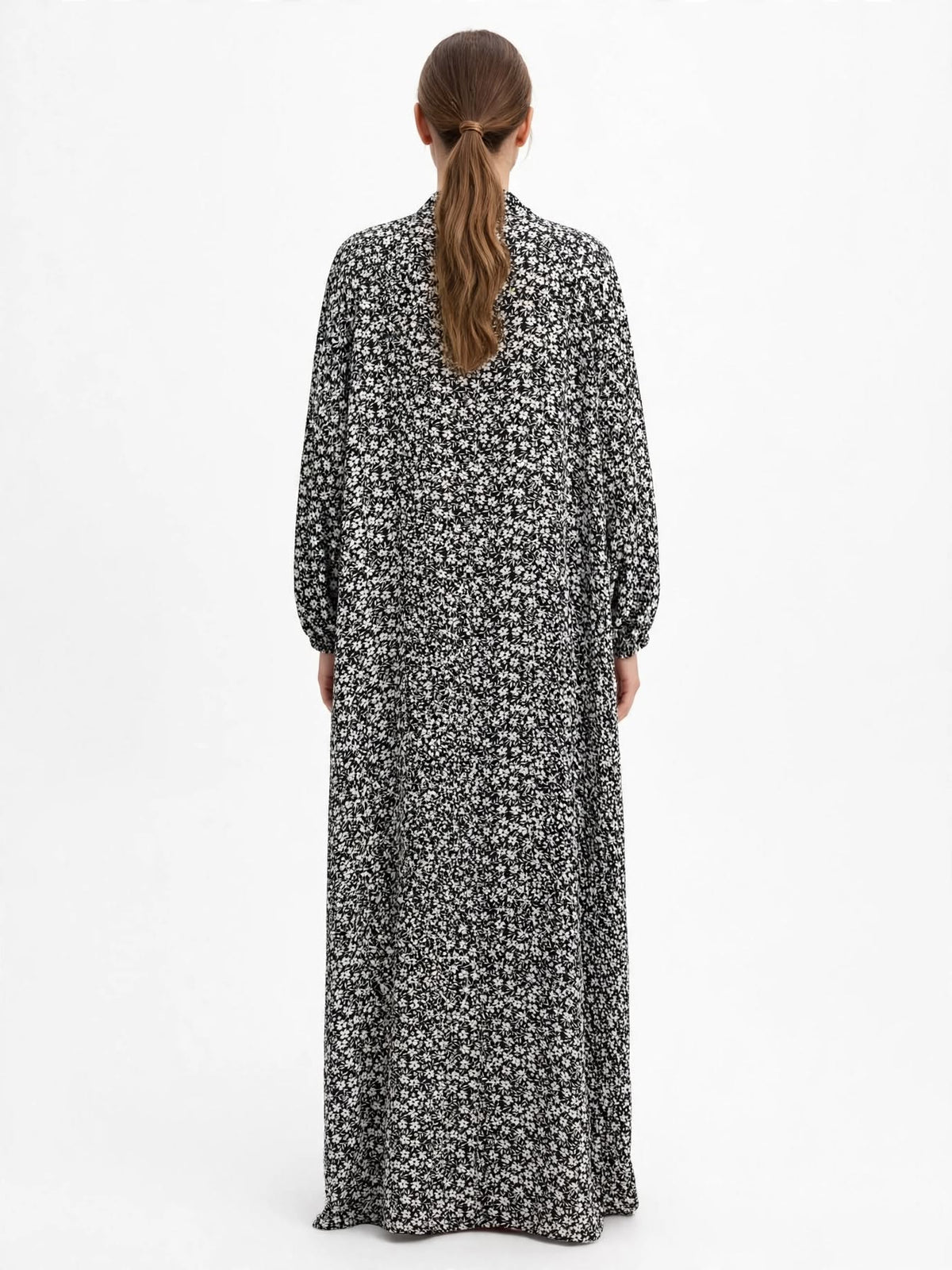 Black & White Small Flower Printed Abaya