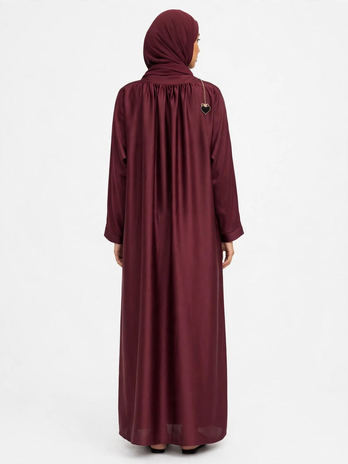 Maroon Satin Front-Closed Abaya