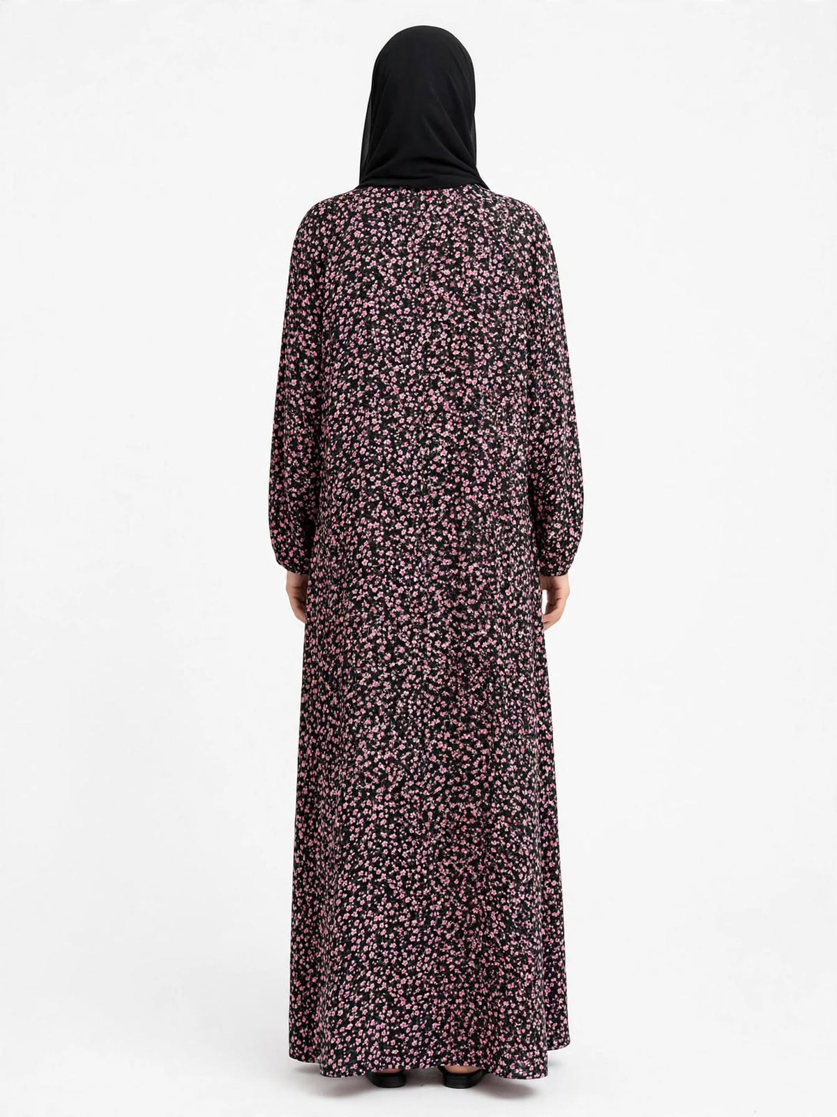 Black Pink Ditsy Floral Kaftan Abaya