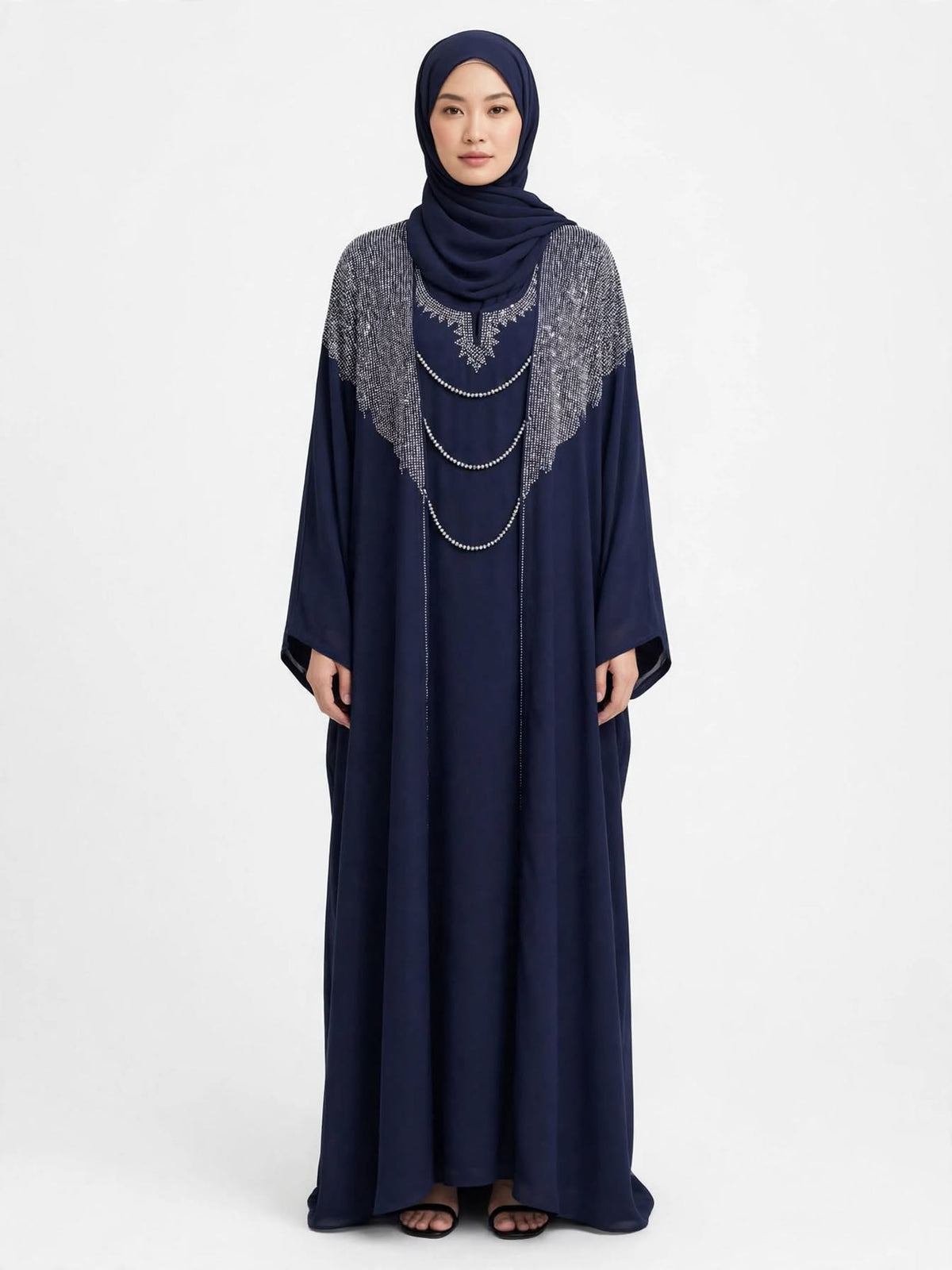 Navy Blue Heavy Stone Kaftan Abaya
