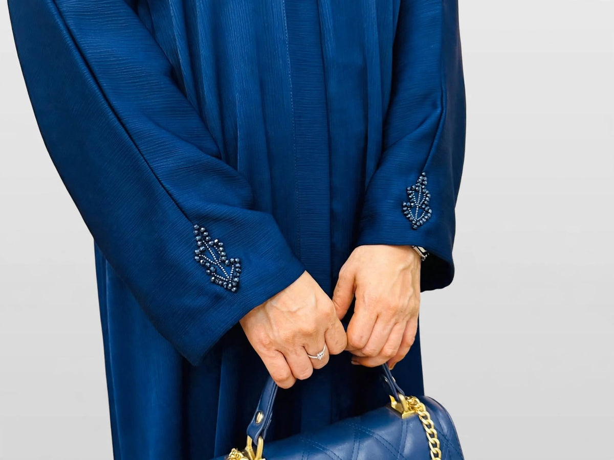 Royal Blue Leaf Embroidered Abaya
