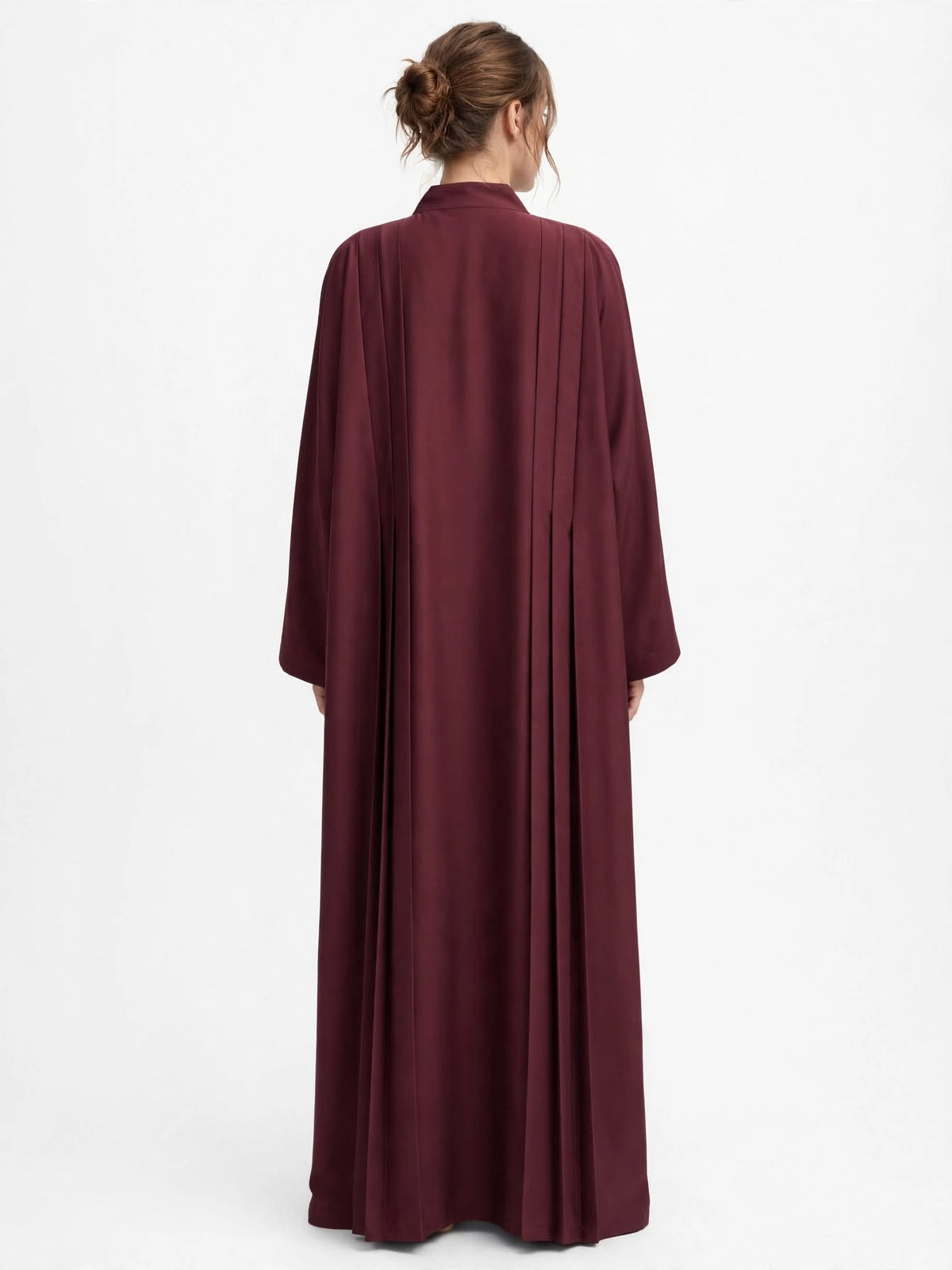 Burgundy Pleated Front Open Abaya