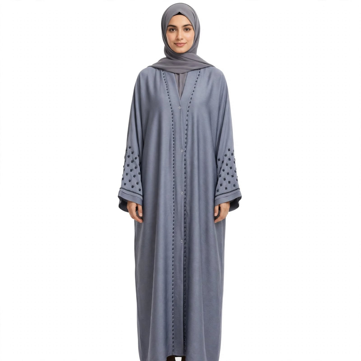 Dusty Grey Beaded Abaya