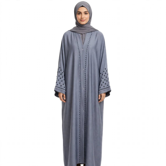 Dusty Grey Beaded Abaya