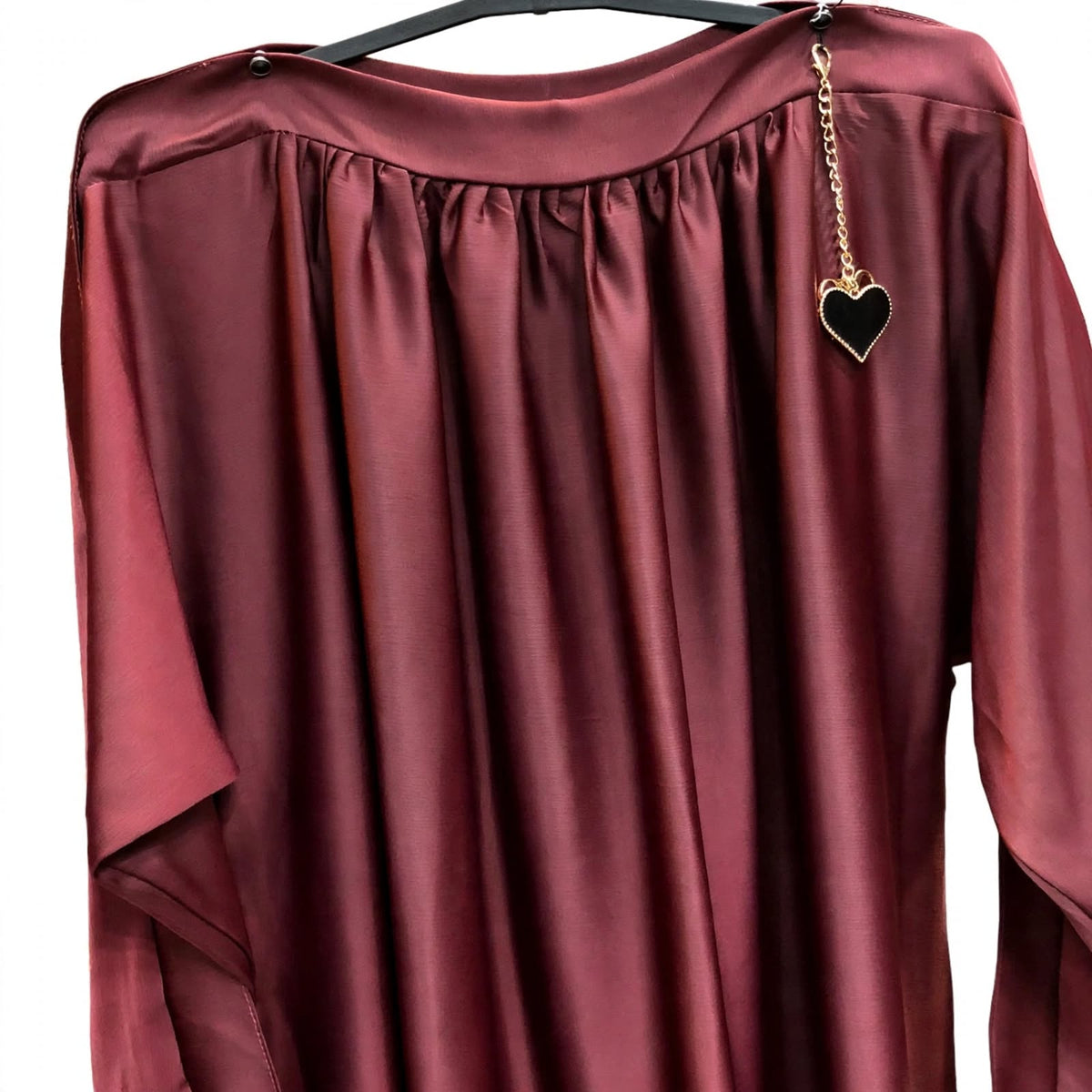 Maroon Satin Front-Closed Abaya