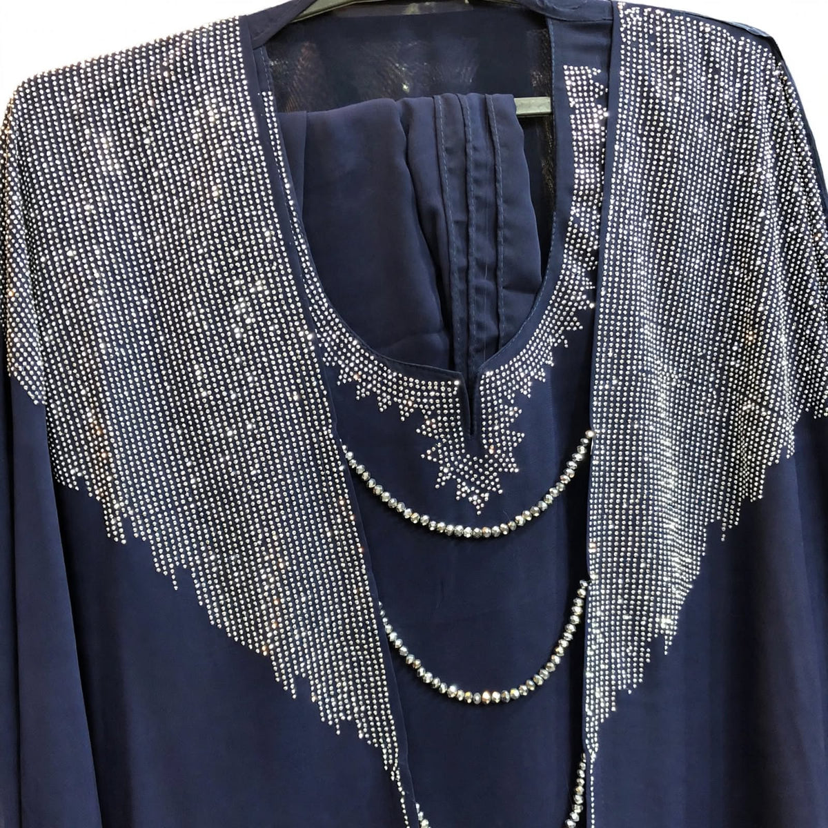 Navy Blue Heavy Stone Kaftan Abaya