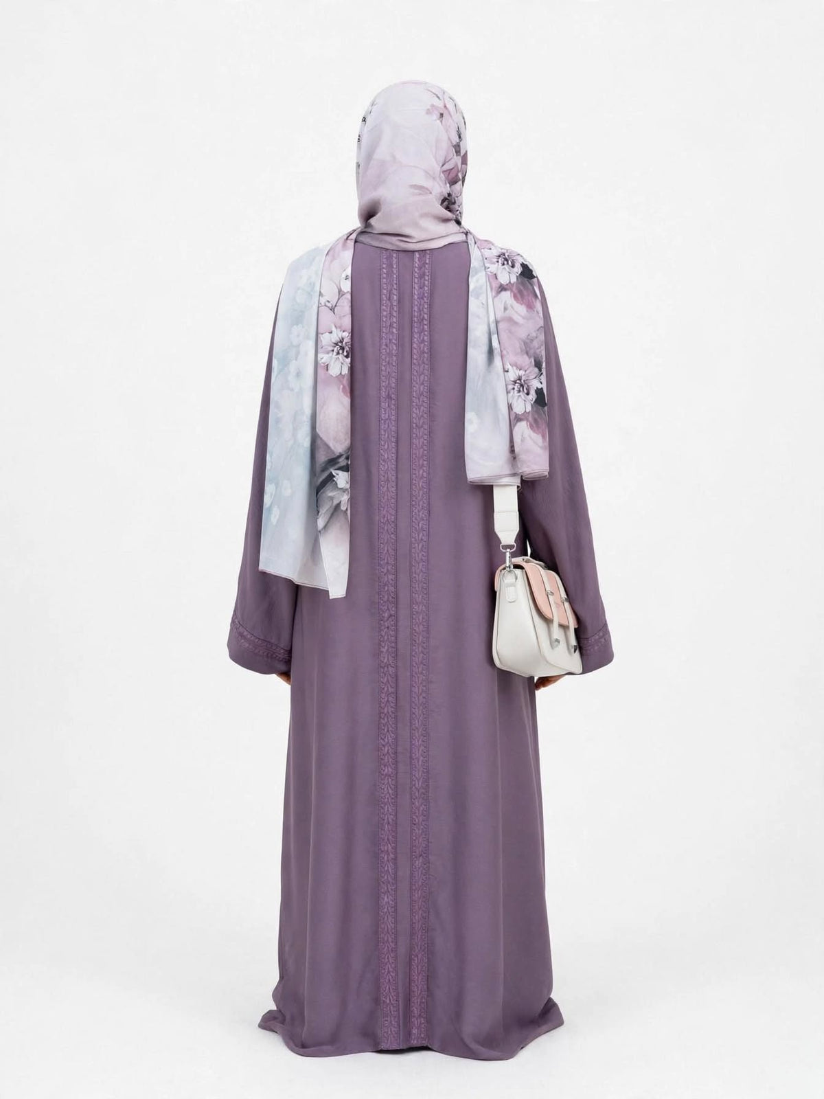 Purple Embroidered Lace Abaya