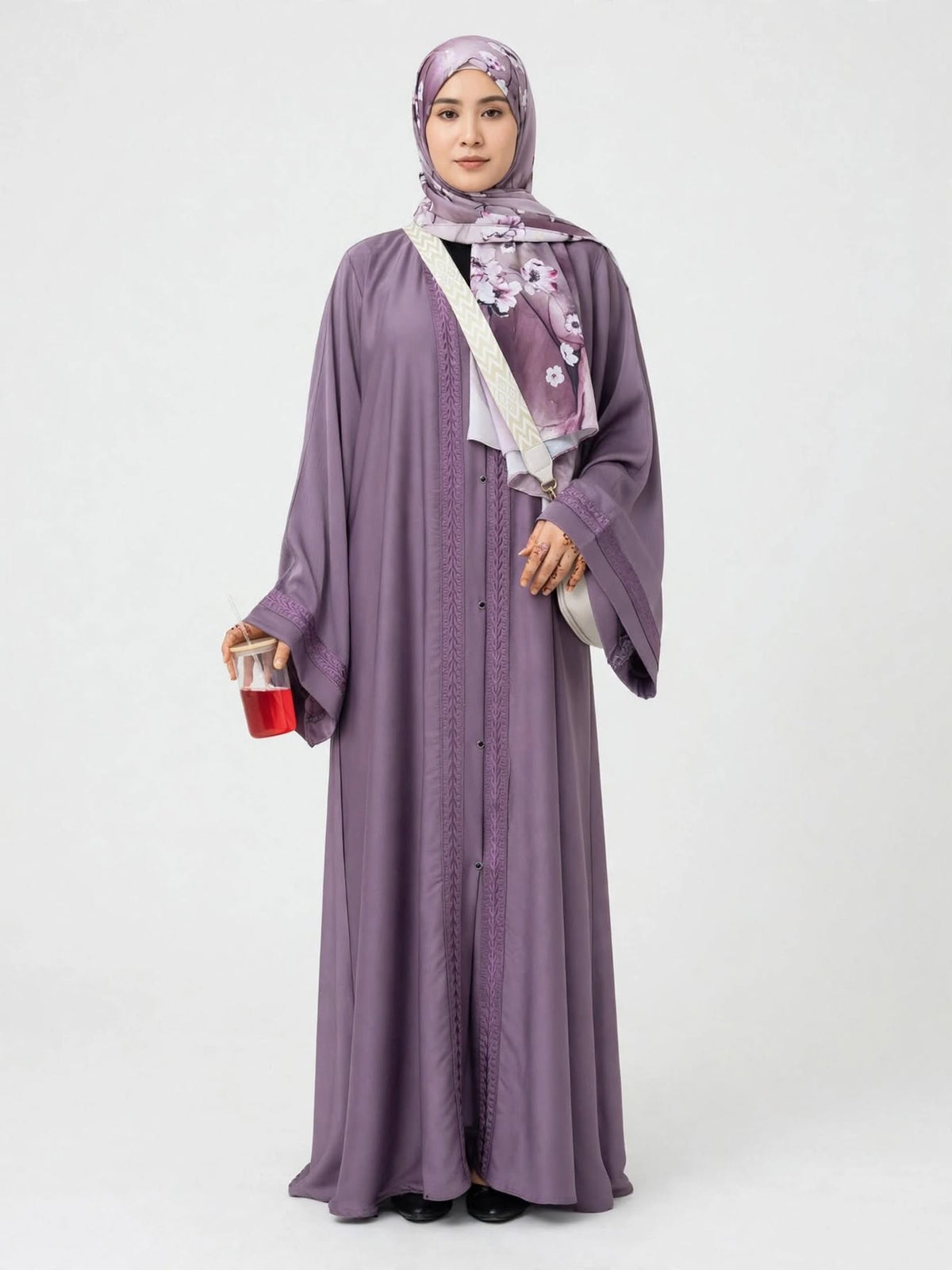 Purple Embroidered Lace Abaya