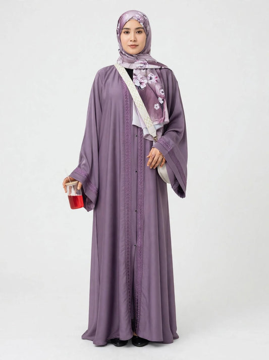 Purple Embroidered Lace Abaya