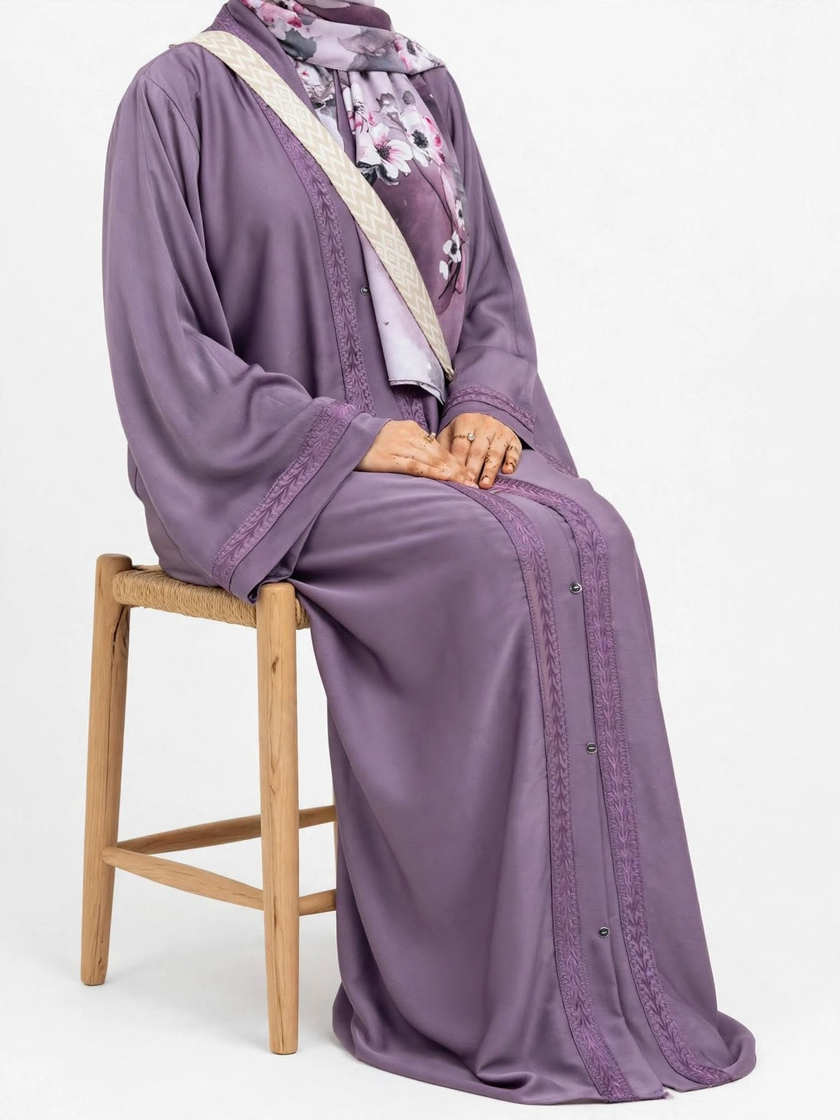 Purple Embroidered Lace Abaya