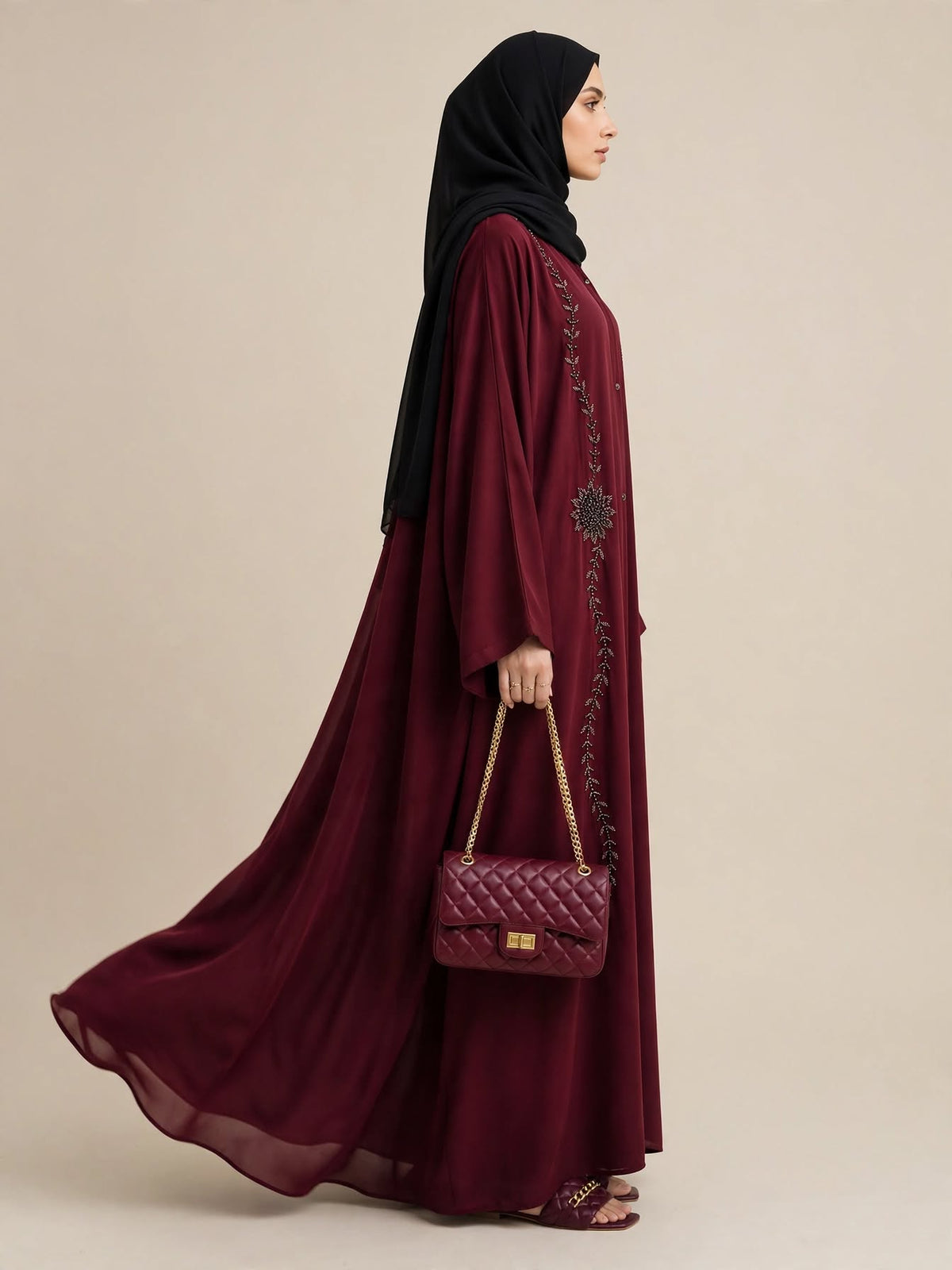 Maroon Blossom Abaya