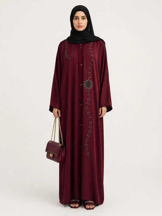 Maroon Blossom Abaya