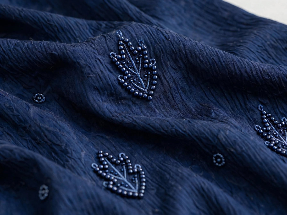 Royal Blue Leaf Embroidered Abaya