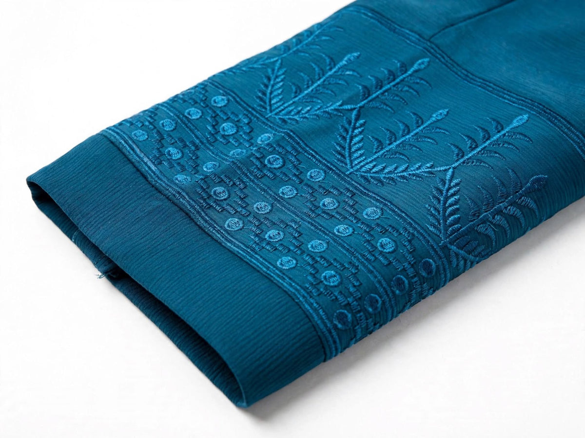 Teal Blue Heavy Embroidered Sleeve Abaya