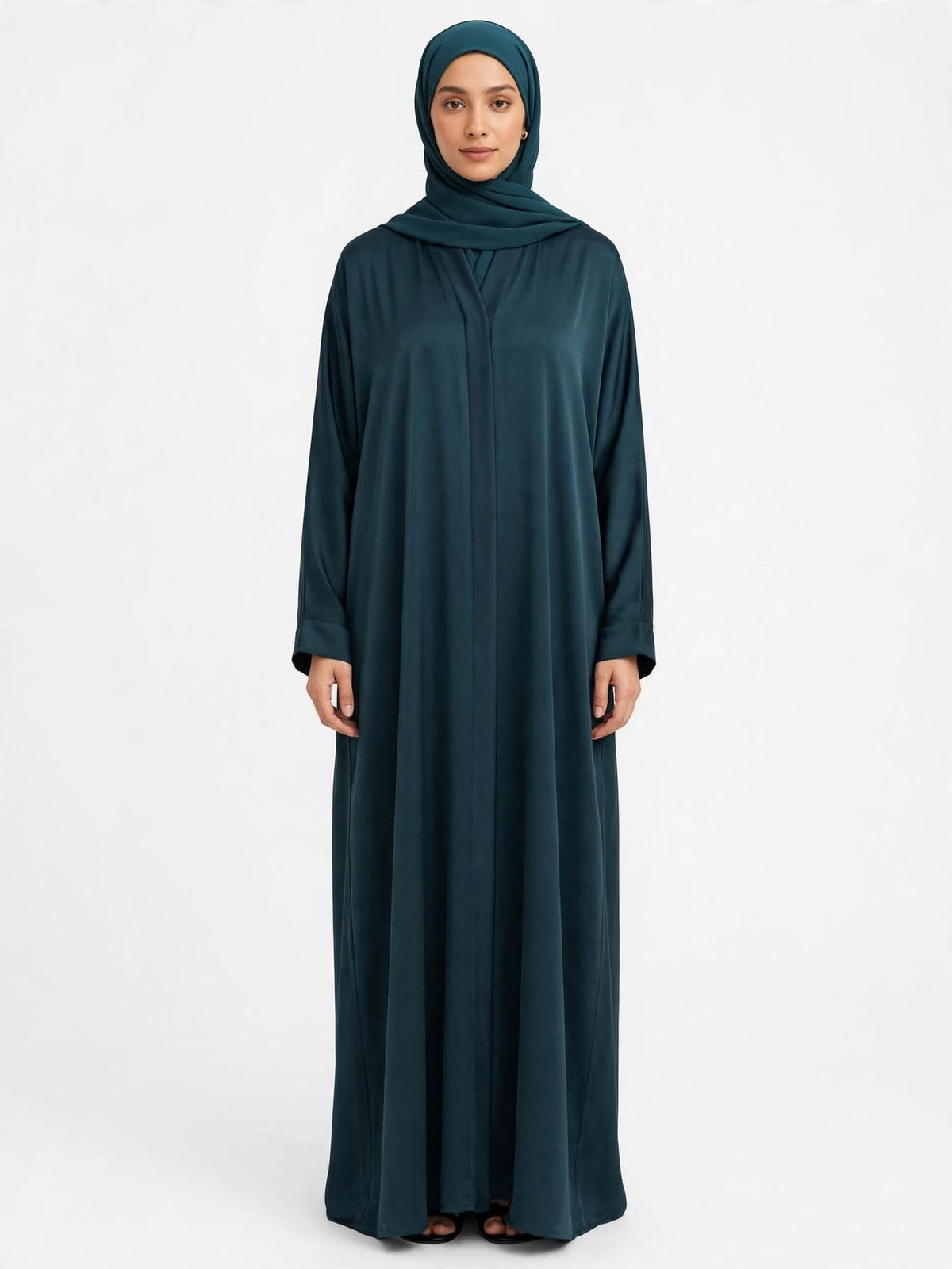 Dark Teal Plain V-Neck Abaya