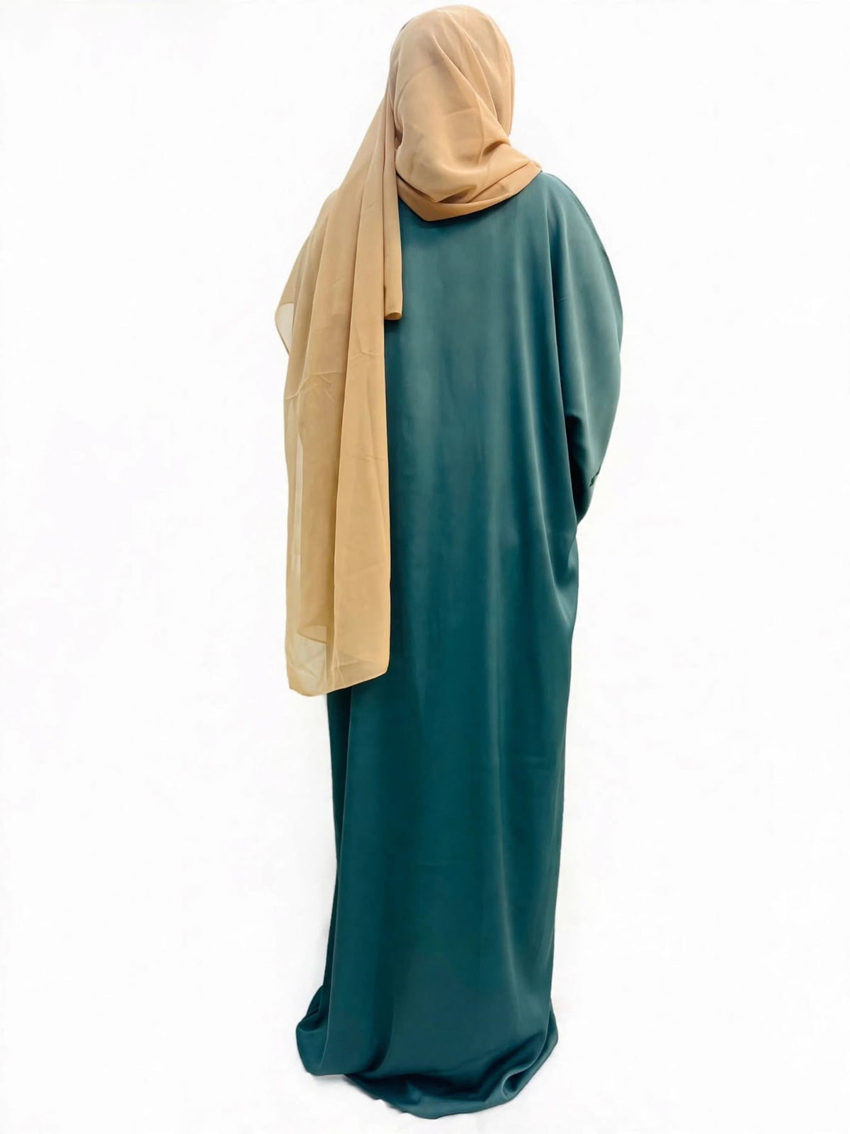 Teal Blue Embroidered Sleeve Abaya with Floral Work