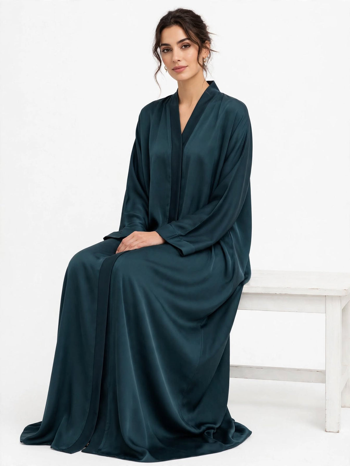 Dark Teal Plain V-Neck Abaya