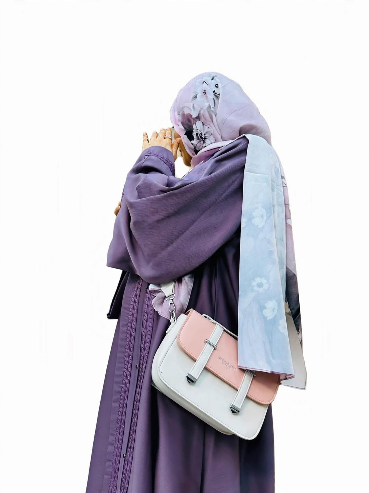 Purple Embroidered Lace Abaya